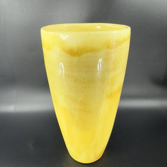Antique Tall Yellow Pottery Vase Embossed Flower USA Hand Made Vase Vessel VTG - Picture 12 of 16